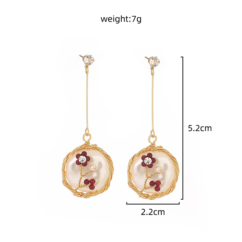 00a38cfa 27a5 4f29 881d 48aab9e0416b Hand-wound natural stone flower long Tassel red white earrings