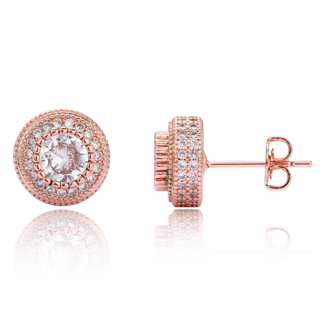 00bc07f2 f0b9 4235 8034 3e6265b0c434 Hip Hop Round Full Zircon Earrings Rose Gold For Men And Women