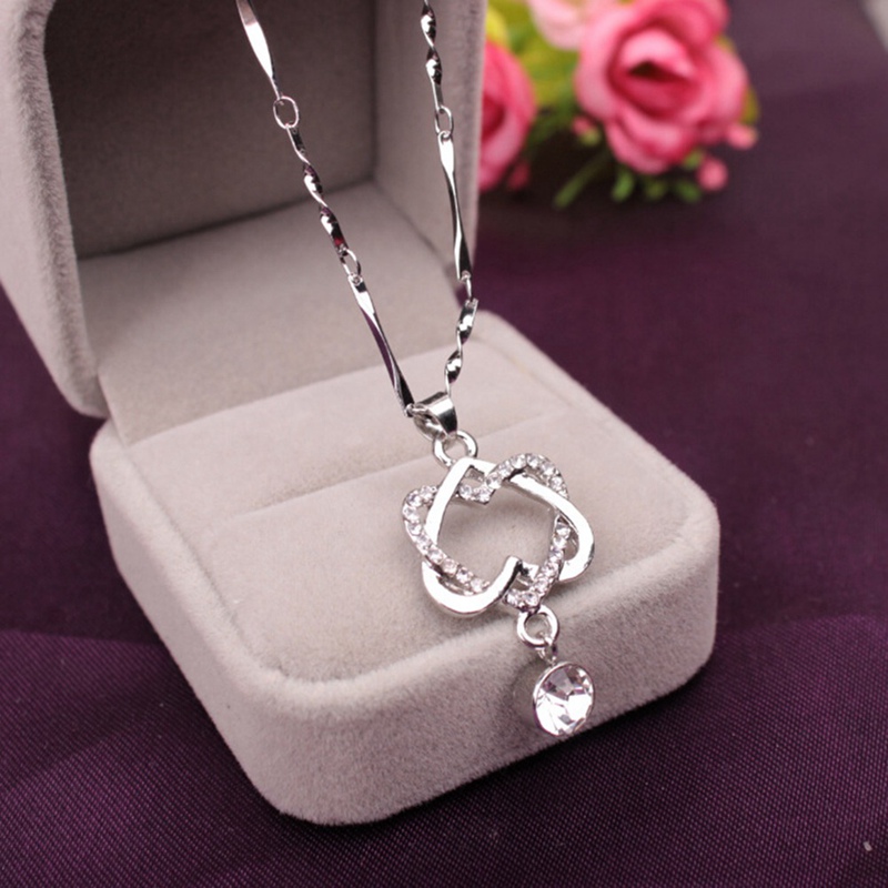 Korean Style White Gold Heart Necklace Double Heart 5 02583171 0cdd 44da a145 303686d23474 Korean Style White Gold Heart Necklace Double Heart