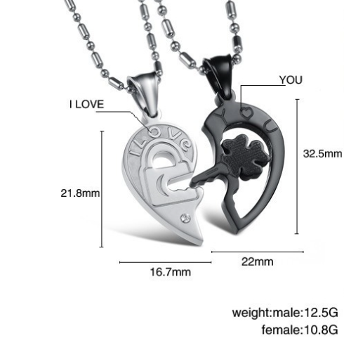 03716d67 7e4c 43ba 861e cd33a412c0e7 Couple Necklace Lock Pair Of Love Shaped Key Titanium Steel Pendant