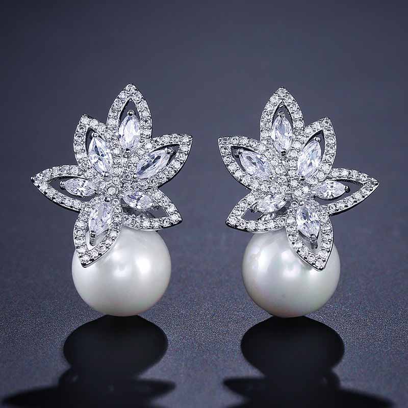 Fashion Creative Flower Pearl Inlaid Zircon Earrings 3 037514b2 309a 4a8f aec4 17f68b1c6243 Fashion Creative Flower Pearl Inlaid Zircon Earrings