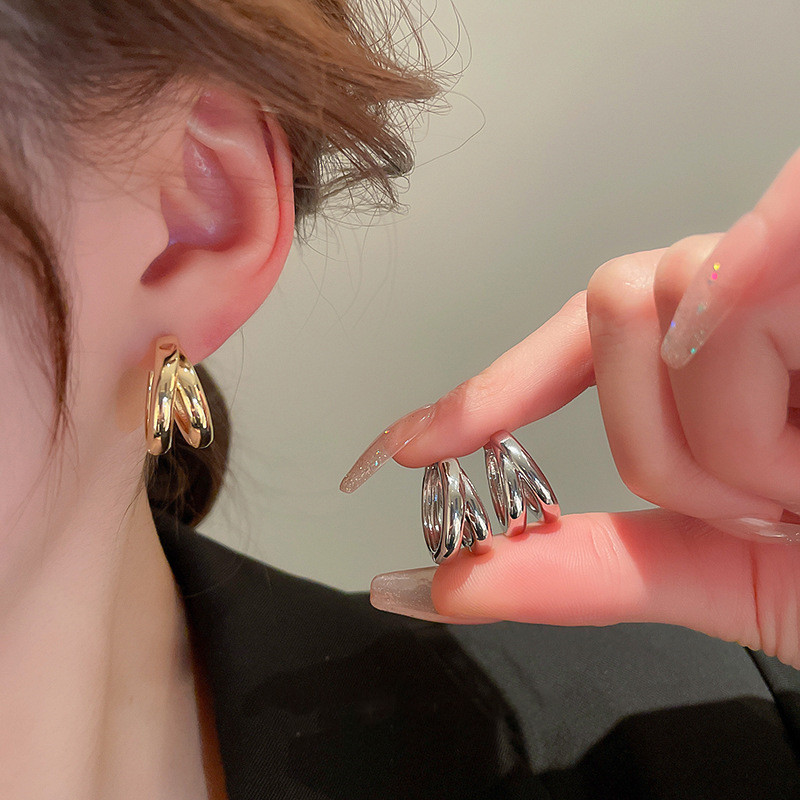 0502e7da 0b77 4840 9e75 90db2087c77c Real Gold Plating Double-layer C-shaped Earring Fashion