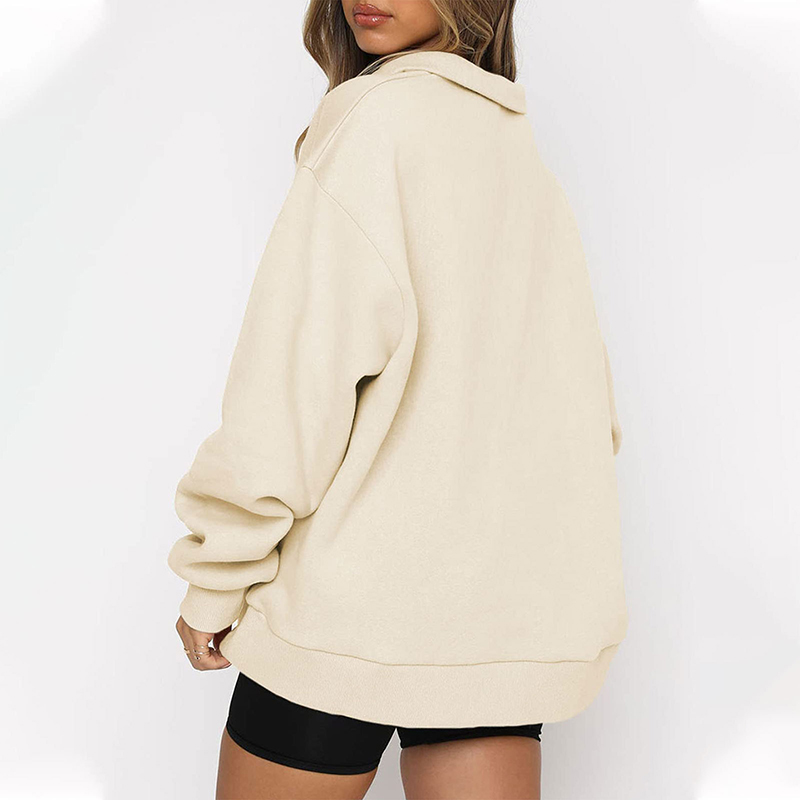 Women Sweatshirts Zip Turndown Collar Loose Casual Top