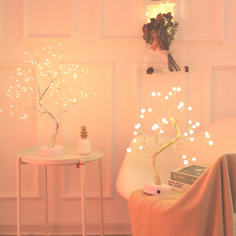 Dome Bonsai Led Desk Tree Leaf Lamp, Desk Table Decor Pearl LED
