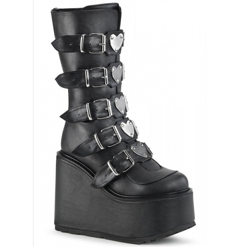 Super High Heel Platform Boots | Mid-Calf Plus Size close up on silver buckles