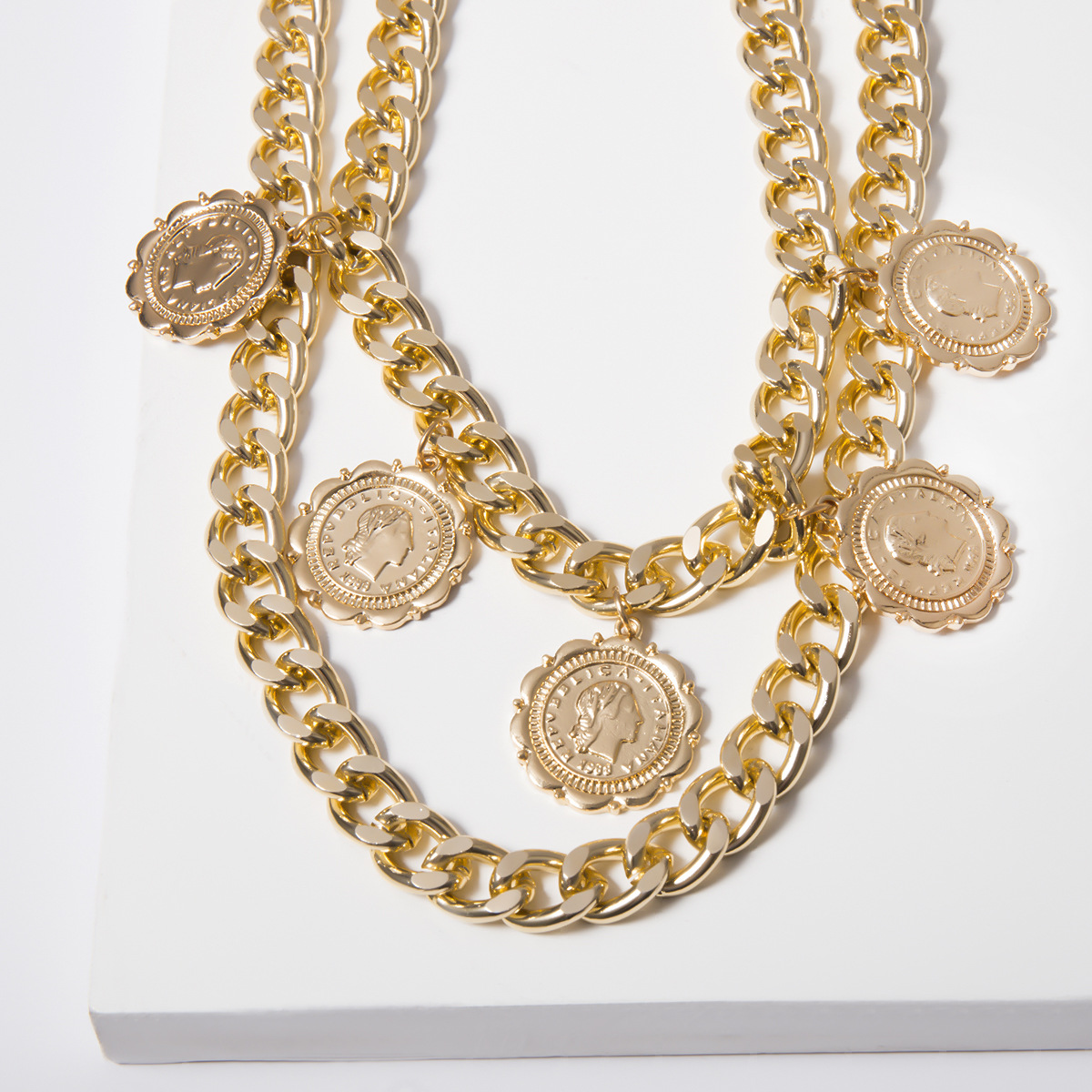 070aaa77 013d 4dae 8130 0d752ad20b30 Retro geometric thick chain multi-layer necklace