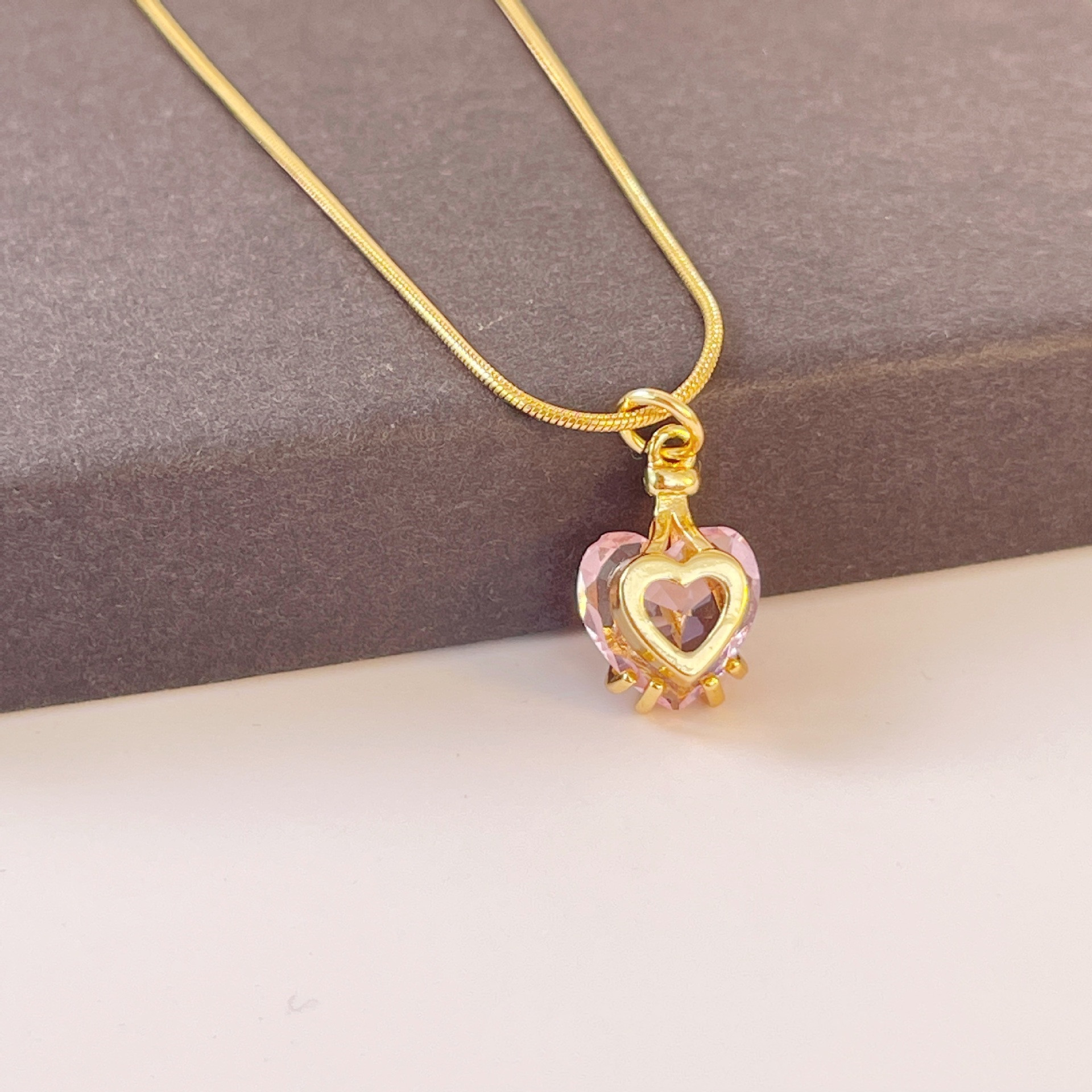 082cea9a b785 4057 9843 2538a196eb97 18k Gold Plated Titanium Heart Crystal Pendant Necklace