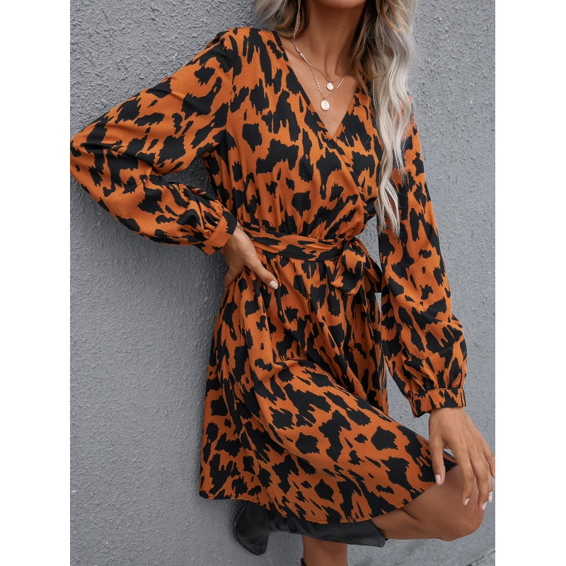 Printed Tie Cross V-neck Long Sleeve Women