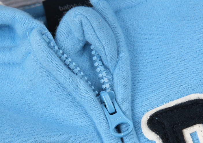 Blue Color One-piece Zipper Hooded Sweater For Children