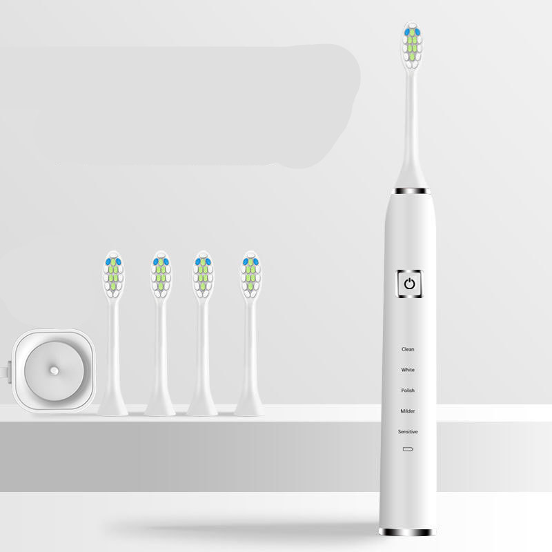White Ultrasonic Toothbrush with 4 Brush Heads