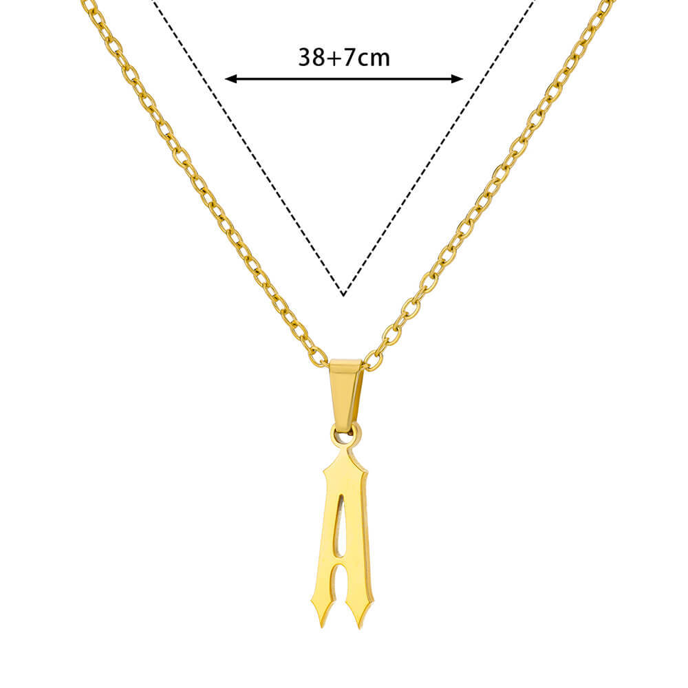 092abb09 bae0 4a19 bdc5 e6b0418083a7 18K Gold Plating Stainless Steel Ancient English Letter Pendant Necklace