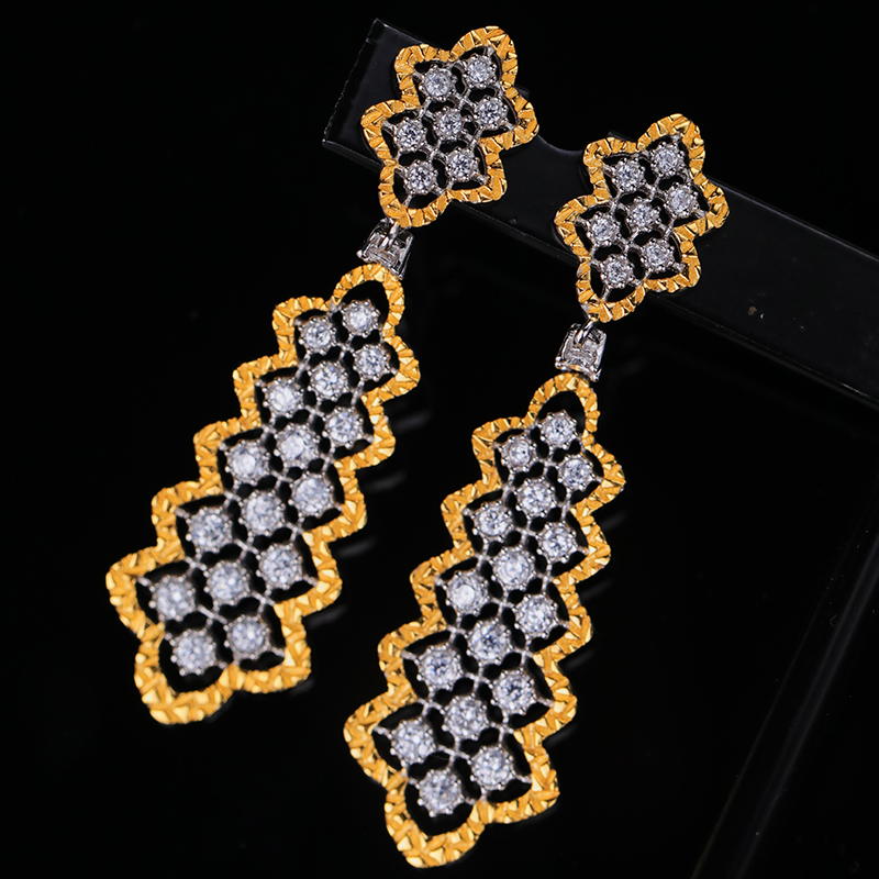 Gold Plated Micro Zirconia Lace Earrings In S925 Silver 5 09aa875b 1b87 46b0 b541 a01ccc381ed6 Gold Plated Micro Zirconia Lace Earrings In S925 Silver