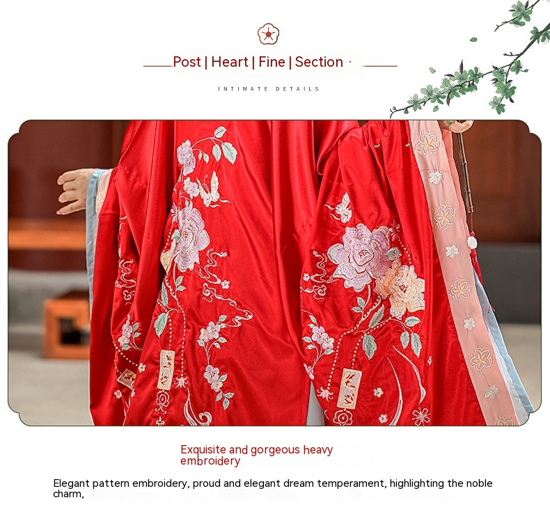 Title 3, Robe Han Chinoise Rouge pour Femme Broderie Tra...