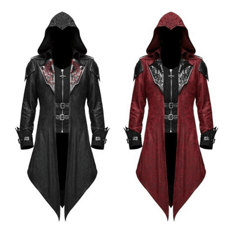Men's Medieval Embroidered Trench Coat Jacket 2 one black one red