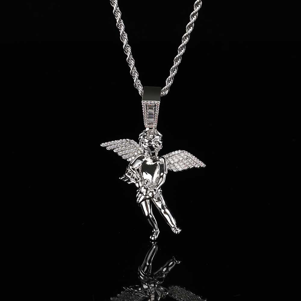 0c54b668 a1ff 4ede 92ff 03a79e89259f Hip Hop Arrow Wearing Wine Bottle Angel Pendant Real Gold Electroplated Copper Necklace