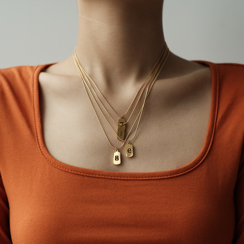 0edcdfff 212b 4e6e 8057 287668f64857 Lucky Number Stacked Square Brand Stainless Steel Necklace