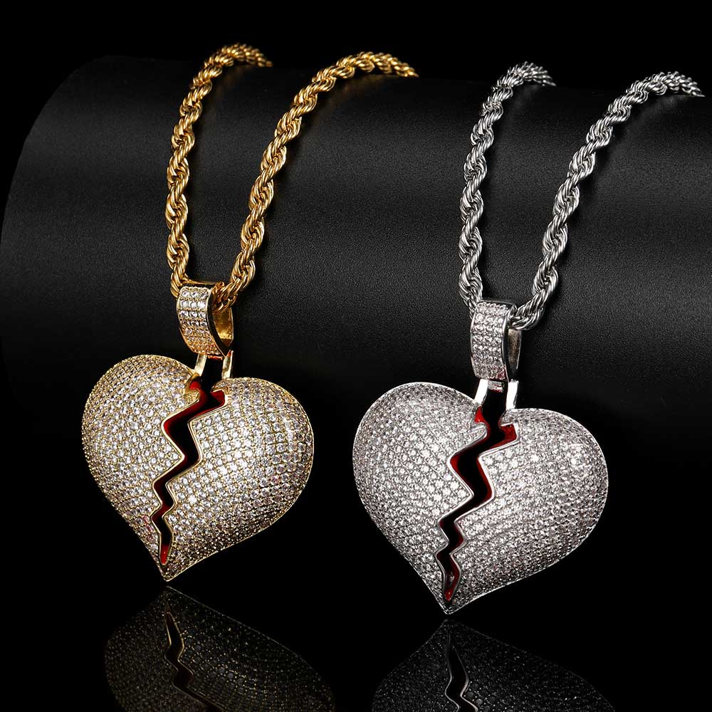 0efed43d d1f5 4fcc ab47 d44e358f621e Hip Hop Copper Set Zircon Broken Heart Shape Pendant Real Gold Electroplated Couple Necklace