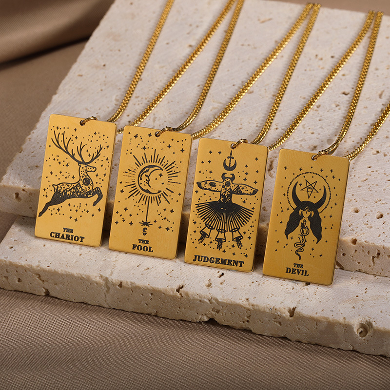 1042e466 3803 472a 8f77 92b3bb347512 18k Yellow Gold Stainless Steel Tarot Pattern Necklace