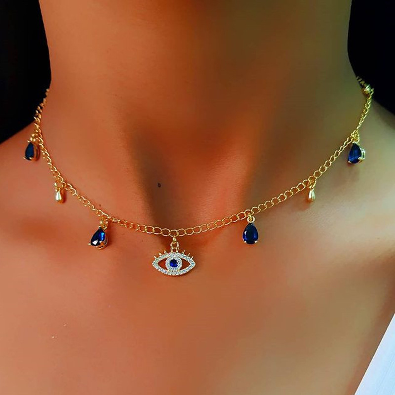 10a1727b 5efc 4bc3 a368 bc5297fa572a Fashion Gold Plated Devil's Eye Crystal Necklace