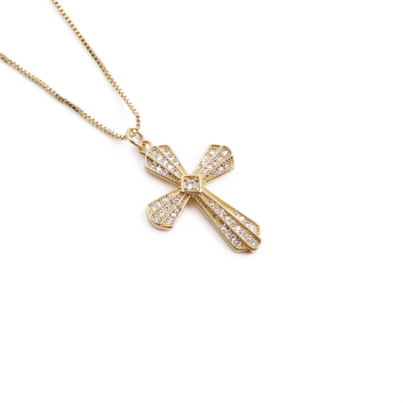 1166a5cc 8721 4d07 ada8 eeda53d952b7 Lady 18K Gold-plated Copper With Zircon Cross Pendant Necklace