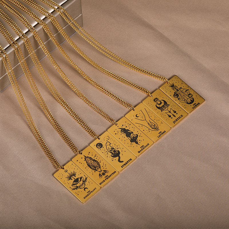 11b01463 defb 4b23 a9ce 80d545ac3805 18k Yellow Gold Stainless Steel Tarot Pattern Necklace