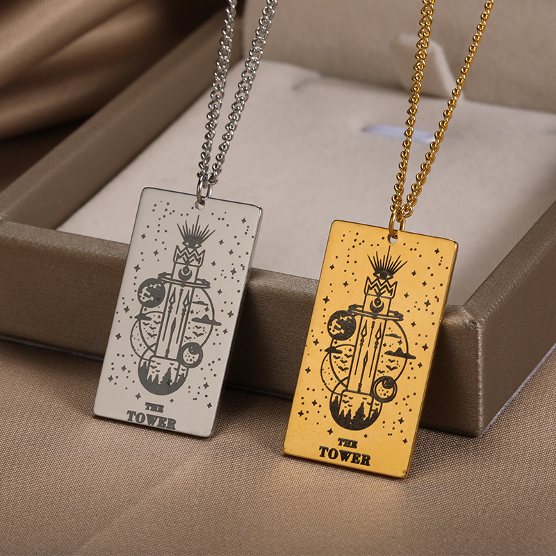 12bffb05 a224 494e 9970 c2fe8607f949 18k Yellow Gold Stainless Steel Tarot Pattern Necklace