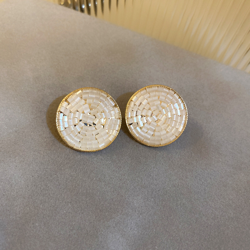 1375fe2e 03b7 4820 a1b7 1cbbf3bc594e Silver Needle Rice Bead Round Earrings Women French Retro