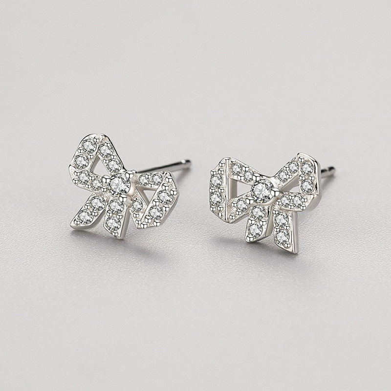 144703a7 2b0e 4e01 a9c2 7bb268aa7894 S925 Silver Diamond Bow Stud Earrings