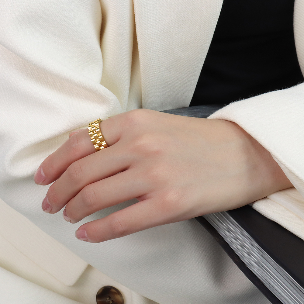 14bb55b1 a310 42d3 b0cd 9068ba629750 A Sense Of Nature Titanium Steel 18k Gold Plated Jewelry Bracelet Ring