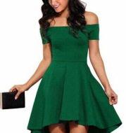 One shoulder short sleeve and large swallowtail skirt