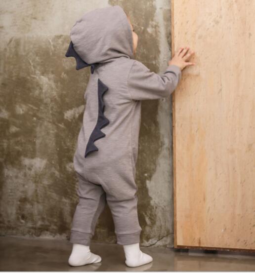 HAPPYMA Newborn Infant Baby Boy Dinosaur Clothes Zipper Hoodie Jumpsuit Cotton Romper Outfit