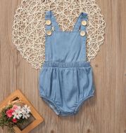 Sleeveless Cross Strap Backless Denim Button Romper