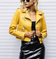 European and American style 2021 autumn and winter new Slim floral embroidery leather zipper lapel motorcycle jacket female