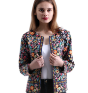 Floral round neck coat baseball uniform tops women
