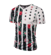 Summer Creative Plant Flowers Star Print Personality V-neck Men's Short Sleeve T-Shirt Cross-border Men's Wear