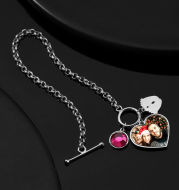 Women's Heart Tag Photo Bracelet With Engraving Silver