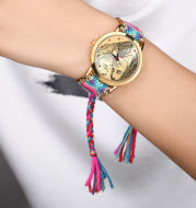 Women's Gold Photo Engraved Watch Braided Color Rope Strap