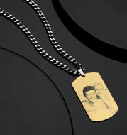 Men's Photo Engraved Tag Necklace With Engraving 18k Gold Plated Stainless Steel