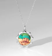Sun Shaped Photo Necklace Platinum Plated Silver