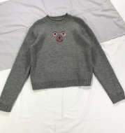Cartoon bear smiley face avatar half-high collar gray pullover bottoming sweater