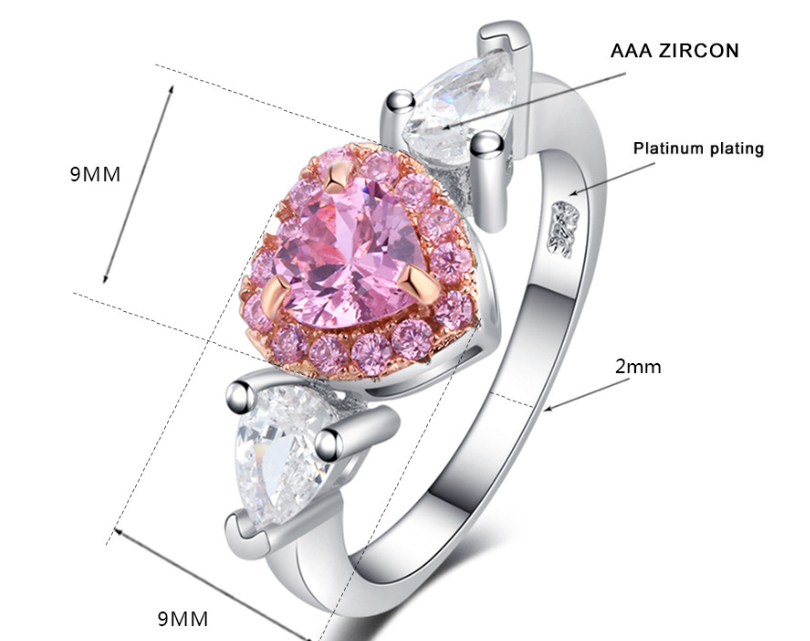 746321800840 S925 sterling silver female simulation diamond ring 20 points zircon marriage ring love hollow hollow heart eight arrow white gold ring jewelry