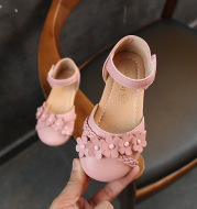 Girls half sandals flowers woven models princess shoes Korean version of the female baby slip leisure