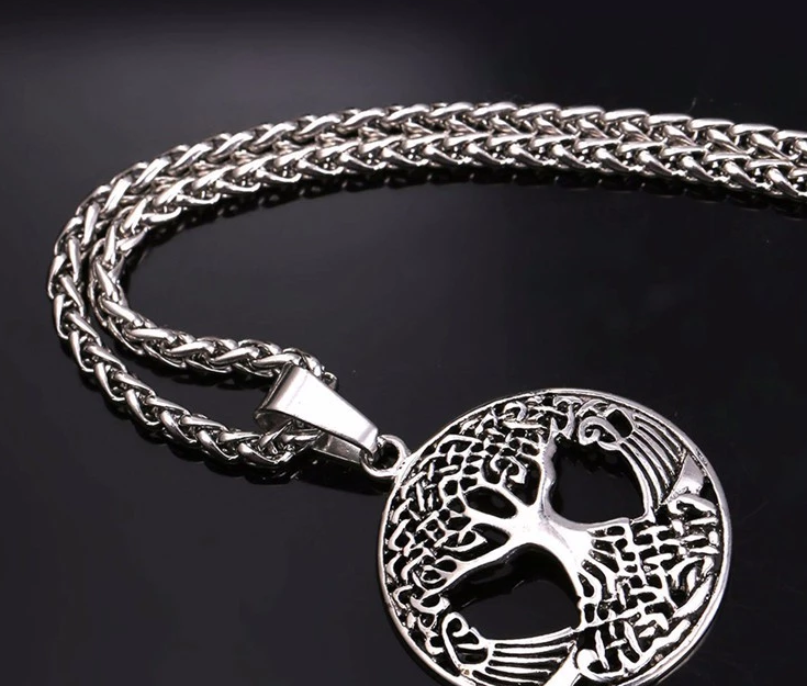 gold plated pendant with 316L stainless steel wheat chain women men statement necklace tree of life jewelry