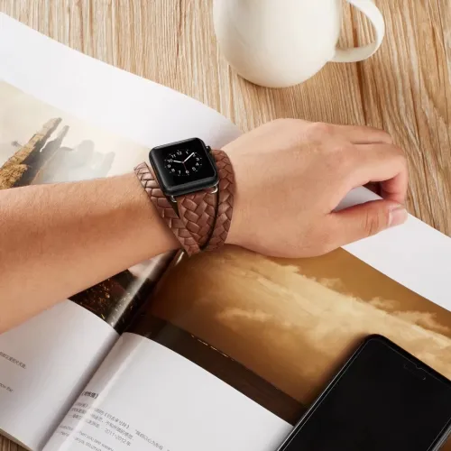 Embossed strap for iWatch1/2/3/4 leather strap double loop leather fashion belt