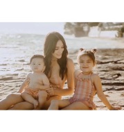 Children's swimwear ins explosion models girls Siamese pink striped princess wind lace swimsuit