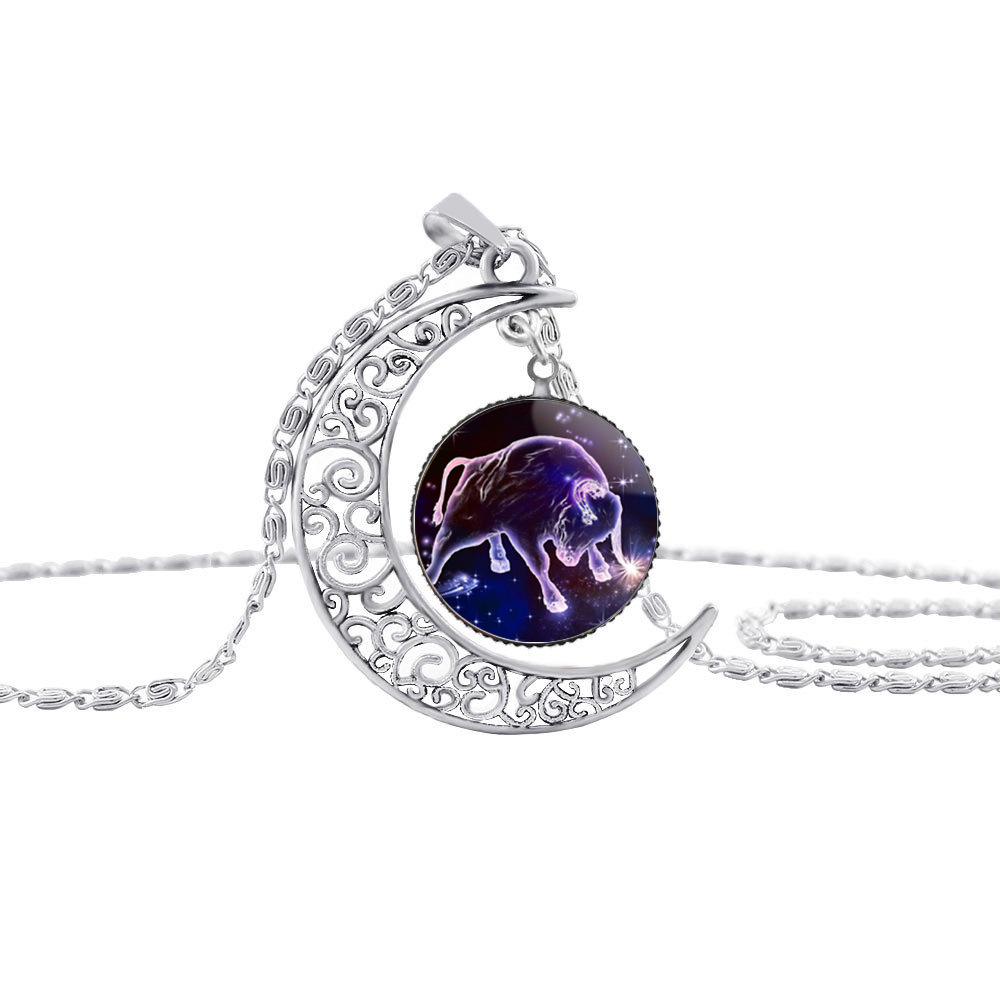 1384620720362 - Starry Sky 12 Constellation Moon Necklace Time Gem