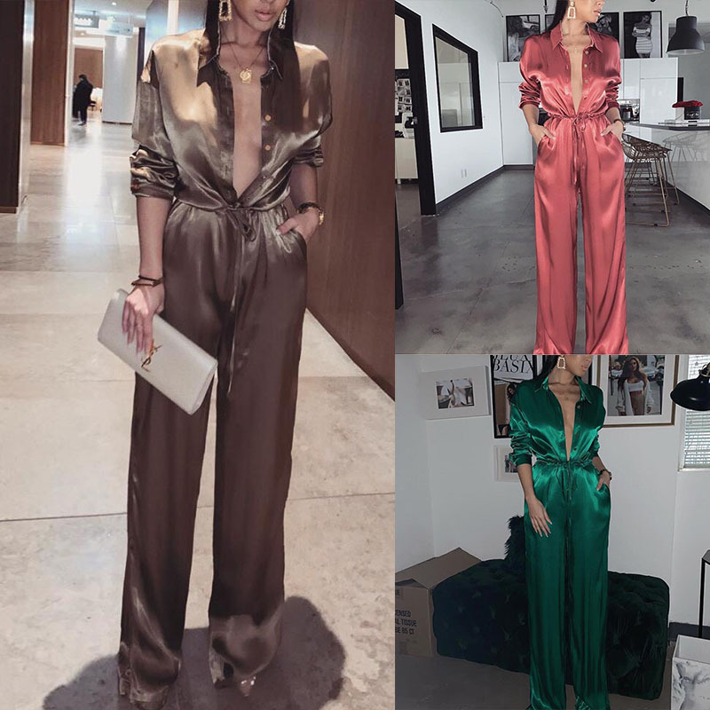 Satin dress best loose button deep V season-01 11 Satin dress