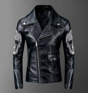 Autumn and winter punk rock motorcycle rivet leather coat