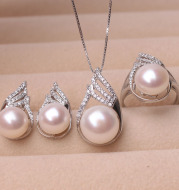 Pearl Freshwater Pendant Earring Ring three piece set