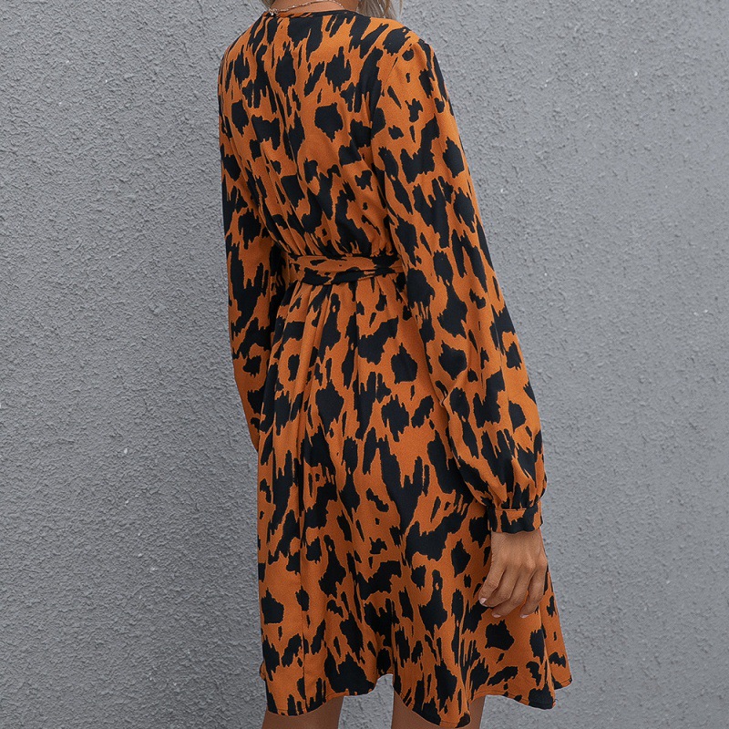 Printed Tie Cross V-neck Long Sleeve Women
